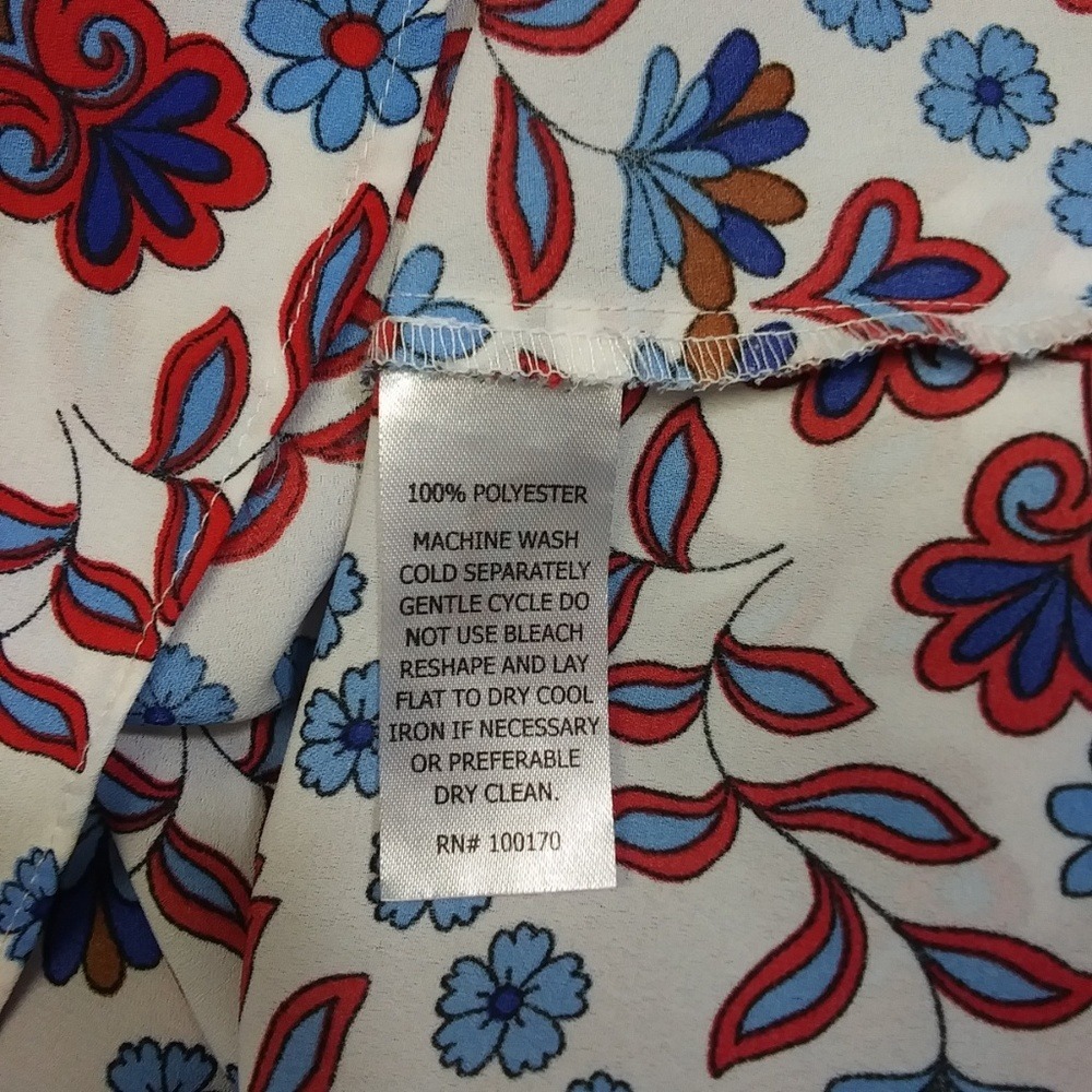 Adrienne Vittadini Blue Red Floral Medallion Bell Sleeve V-Neck Blouse‎ Large - Picture 5 of 8